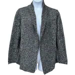 St Johns Bay Sweater Womens P XL Gray Marled Open Front Cardigan Knit Rolled Hem